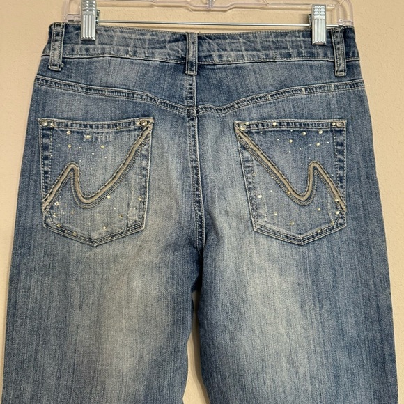 Cache Vintage Embellished Blue Jeans Denim Straight Legs Sz 6 Rhinestones Bling - Picture 11 of 16